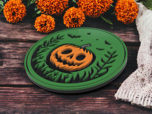 pumpkin halloween coaster by meatbag decoration holiday decor household protection pla petg 2023 drink home 3d print model - Mito3D