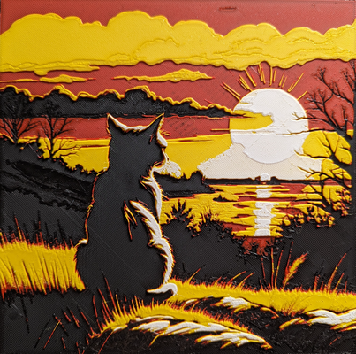 cat watching sunset hueforge 4 colors by jsfn91 3d print model - Mito3D