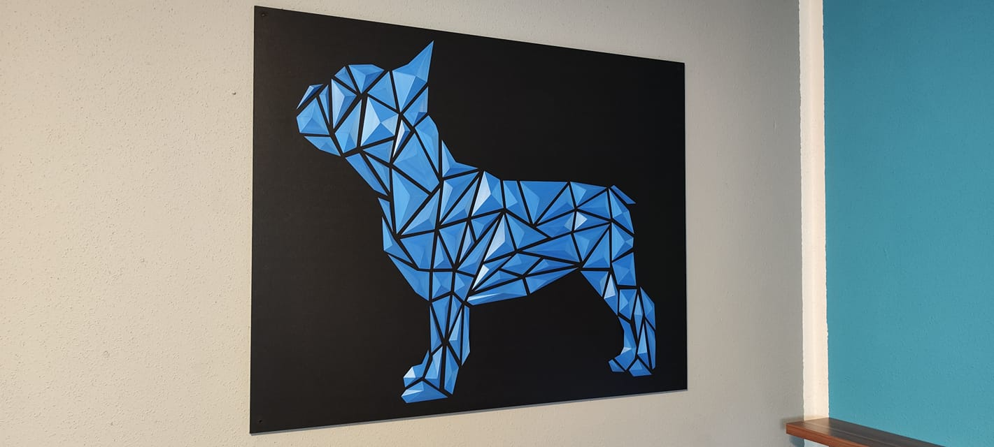 geométrico francés buldog pared arte by dgemily decoración perro lowpoly triángulo animal geometría escultura montaje 2dart hogar mural 2dwallart bulldog diseño 3D print model - Mito3D