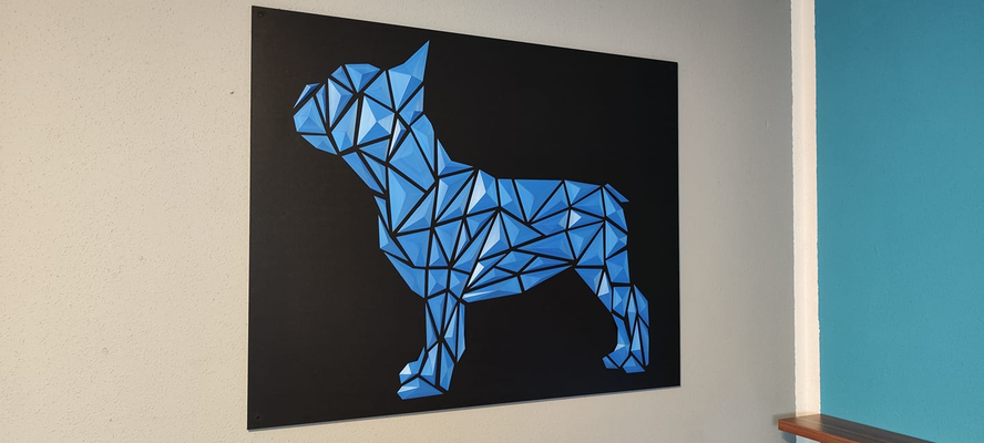geometrik fransızca bulldog duvar sanat by dgemily dekorasyon köpek düşük poli üçgen hayvan dekor geometri heykel duvara monte 2dart ev dekoru sanatı 2dwallart fransız bulldog tasarım 3d print model - Mito3D
