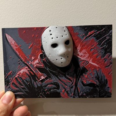friday 13th jason pop-up mask - hueforge print by cyanidesugar halloween voorhees popart 3dart art scary horror classic 2023 in place 3d print model - Mito3D