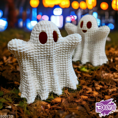 crocheted ghosts booh by body3d halloween decoration deco decor mini ghost fan art fanart cute cool fun happy monster wolf creature witch werewolf luminous light crochet casper 3d print model - Mito3D