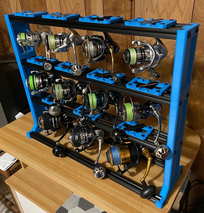 spinning reel display stand by viper2788 fishing daiwa shimano rack organize organizer 3d print model - Mito3D
