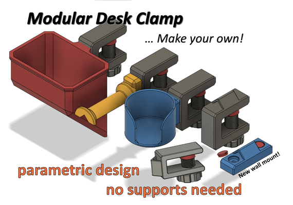 desk clamp modular by derhein cup headphone spoolholder wallmount customizable step cupholder headphoneholder f3d 3d print model - Mito3D