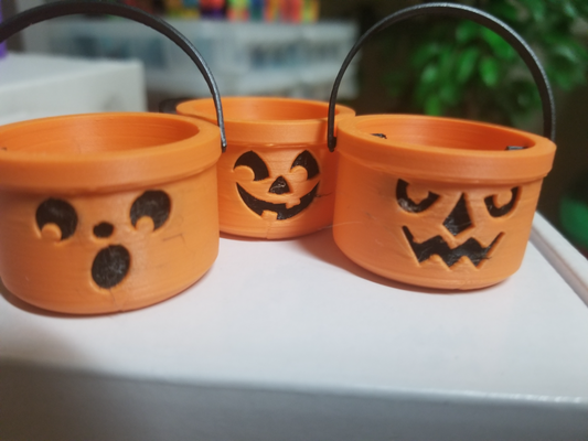 mini hallowe'en buckets remixed by scottobear halloween mcdonalds boo bucket miniatures jackolantern ghost witch 3d print model - Mito3D