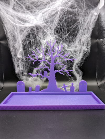 cemetery trinket tray - no supports by cryptik design halloween contest owl spooky tombstone graveyard jewelry jewelryholder 3d print model - Mito3D