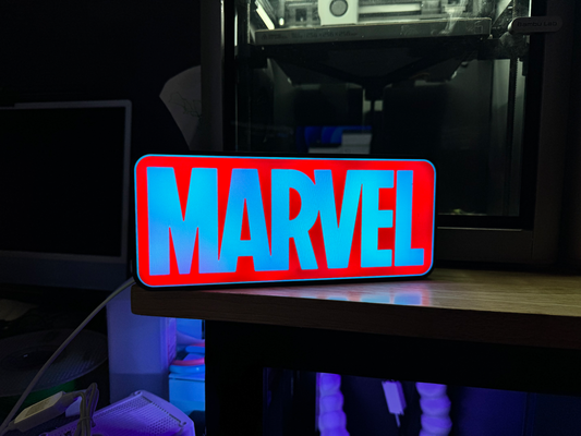 marvel led light box by bearded dad designz super heros comic universal sign 3d print model - Mito3D