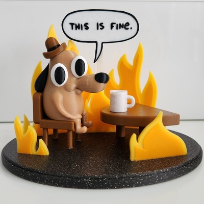 is fine dog remix remixed by erinfezell chaos desktoy fire funny gift meme office thisisfinedog thisisfine 3d print model - Mito3D