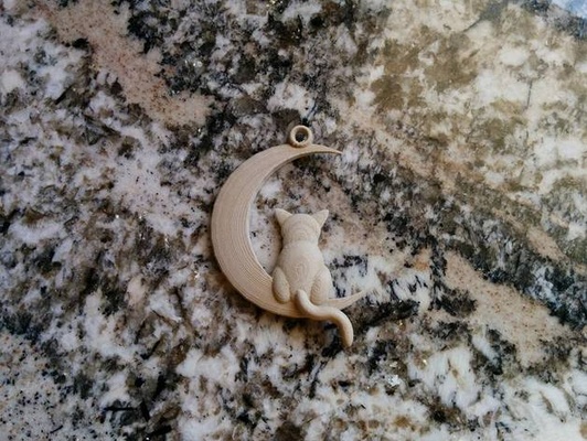 cat moon by willywidget keychain 3d print model - Mito3D