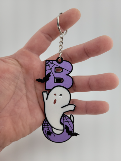 halloween boo ghost keychain by deepsouth3dprints art 2023 bat spiderweb cute key chain multi color printing 3d print model - Mito3D