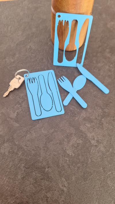 card cutlery fork knife spoon print in place keyring by mick23 camping rv tent quick p1p p1s x1 x1c a1 a1mini bambu bambulab lab wallet diy festival credit 3d print model - Mito3D