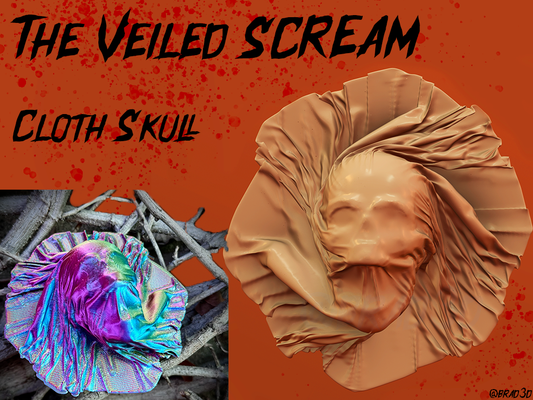 veiled scream cloth skull by bradherman haunted decor scary bone halloween 2023 wall wallart fabic goth gothic fabric twist sculpture horror spooky season fantasy 3d print model - Mito3D