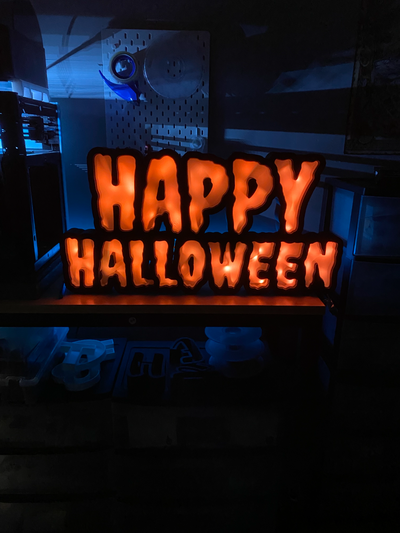 happy halloween giant marquee stack sign rgb strip lights by rtipper44 light holiday spooky color ghosts monsters october huge 3d print model - Mito3D