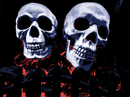red-hot skulls of hell by sirfragalot halloween 2023 art skull bones burn fire hueforge hueforged 3d print model - Mito3D
