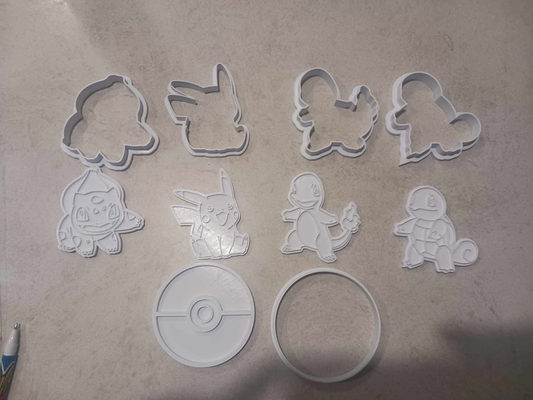 pokemon cookie cutters stamps by bean eating cookies cutter cookiecad cookiecutter pikachu charmander squirtle bulbasaur 3d print model - Mito3D