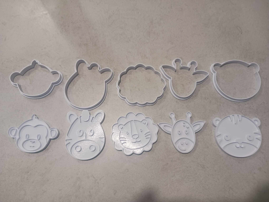 jungle animals cookie cutters stamps by bean eating cookies cutter cookiecad cookiecutter animal zebra giraffe lion monkey tiger 3d print model - Mito3D