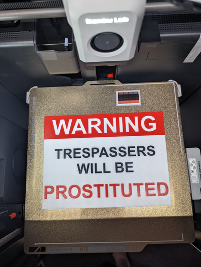 warning trespassers be prostituted by ozfdm sign trespassing trespass 3d print model - Mito3D