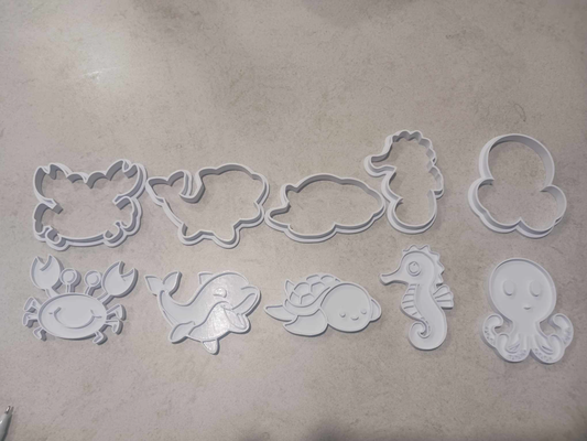 sea animals cookie cutters stamps by bean eating cookies cutter stamp cookiecad animal dolphin octopus seahorse turtle crab 3d print model - Mito3D