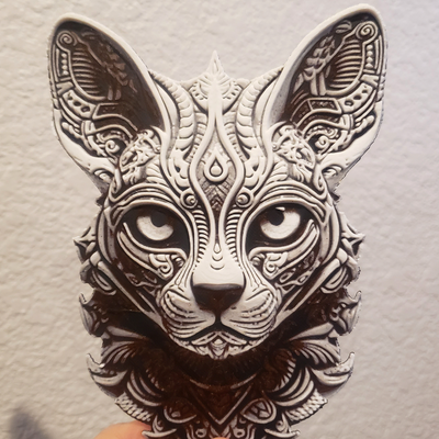 ottico illusione 3d sterlina argento gatto parete arte arredamento mandala by tattico caos fucina cappelli 3d print model - Mito3D
