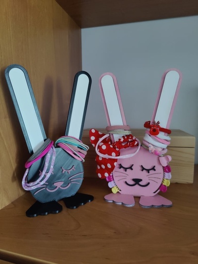 rabbit hair ties hanger rubbers bunny organizer by emashi hairtie cute 3d print model - Mito3D