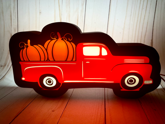 fall harvest truck led box by 3dimension customs decor halloween 2023 happy pumpkin decoration 3d print model - Mito3D