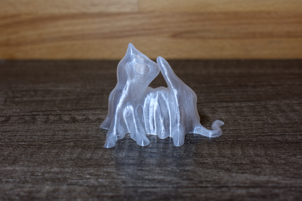 halloween ghost cat licking leg by oddplasticity hollow toy kids spooky cute miniature mini holiday decoration animal sculpture 3d print model - Mito3D