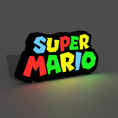 super mario logo leuchtkasten led lampe by braga3dprint spieler gaming spielerdekor dekor licht lampenkasten box mehrfarbig ams gleiche schicht luminarien 3d print model - Mito3D