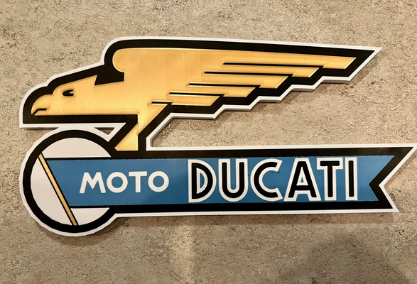 moto ducati logo 1960s garage höhle mauer kunst by gregory ml motorrad cool 3d print model - Mito3D