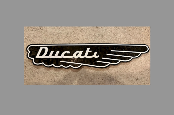 ducati logo 1970s - garage man cave wall art by gregoryml sign mancave motorcyle motorbike 3d print model - Mito3D