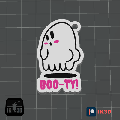 boo-ty funny ghost keychain by ik3digital booty joke gift ideas halloween cute butt ass 3d print model - Mito3D