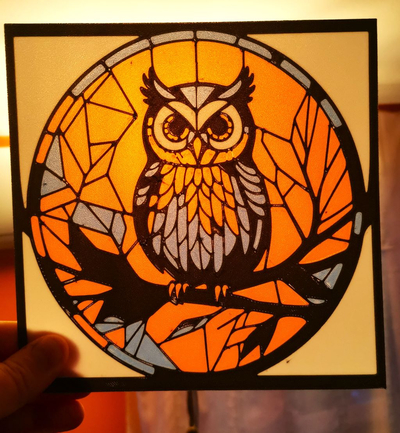 halloween style stained glass owl by ptesza 2d art tiffany ai 3d print model - Mito3D