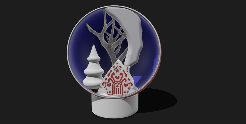 hiver globe scène by tir chanceux paysage arbre maison fumée lumière 3d print model - Mito3D