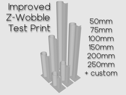 improved z wobble test tower - customizable + 50 75 100 150 200 250mm presets remixed by tim-igorslab testprint zaxis zwobble 3d print model - Mito3D