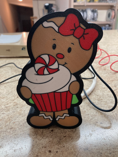 gingerbread girl holding cupcake mini led light box by etribke holidays christmas 3d print model - Mito3D