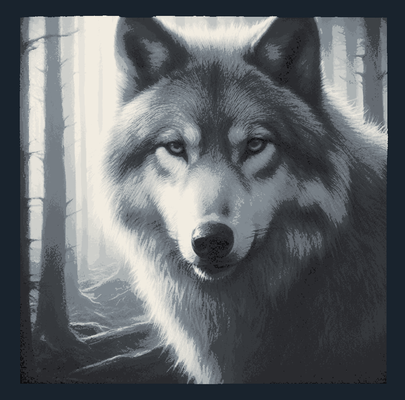 wolf in forest - hueforge 4 color filament painting by swiger3d hue forge hueforged filamentpainting paint wallart wall art grayscale 3d print model - Mito3D