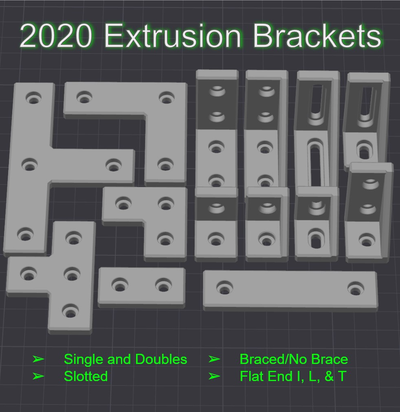 2020 extrusão colchetes by diggle 4040 2040 suporte prato l t i hardware alumínio slot 3d print model - Mito3D