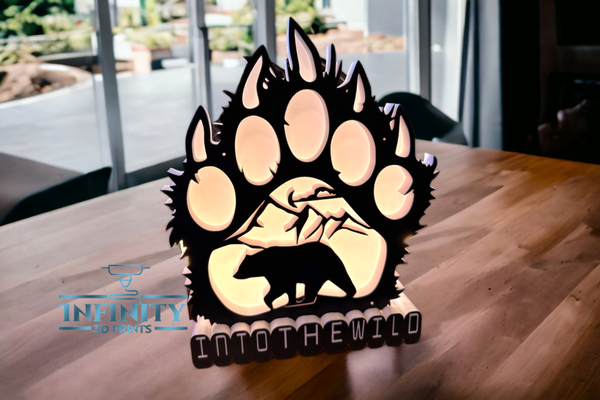 wild sign holder a light box by infinity 3d prints bear paw trees tree mountians wils forest camping hiking animals claws clouds northweste 3d print model - Mito3D