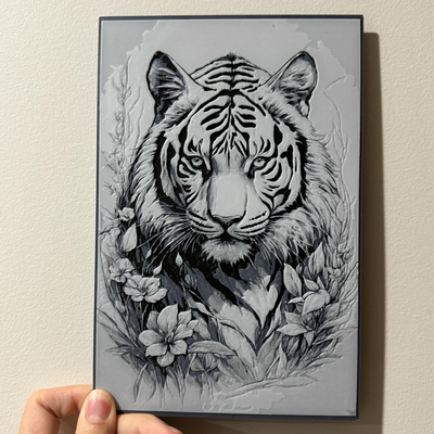 white tiger - hueforge print by cyanidesugar animal black sketch art wall decor 3d print model - Mito3D
