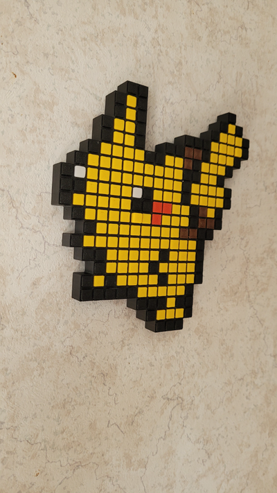 025 pikachu pixel mur art by nostalgique pokémon bleu cristal gameboy avance nintendo ams bambu prêt 3d print model - Mito3D