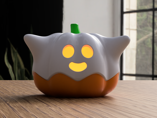 ghost pumpkin remixed by sabredesign toys & games characters jackolantern jack o lantern ghosty tea light tealight spooky halloween 3d print model - Mito3D