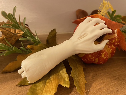halloween zombie arm by stag 3d household festivities zombiearm gore wounds halloween2023 hand ghoul coming out of ground bone 3d print model - Mito3D