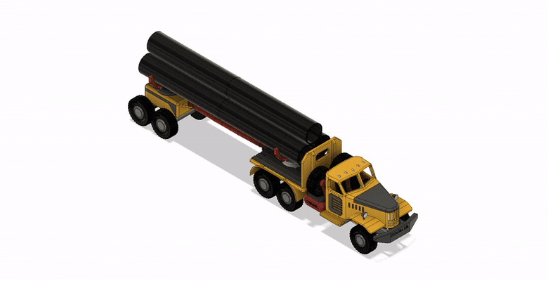 yellow zil pipe truck movements by black jack hobby & diy vehicles heavy transport automotive motion thingiverse trailor 3d print model - Mito3D