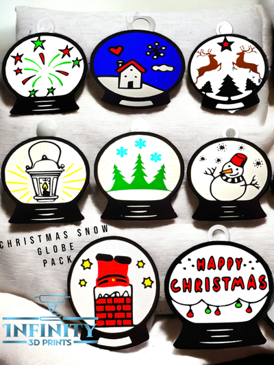 weihnachten schnee globus pack by unendlichkeit 3d druckt kunst 2d globen ornament dekoration baum aufhänger strumpf sterne mond rentier stand kamin 3d print model - Mito3D