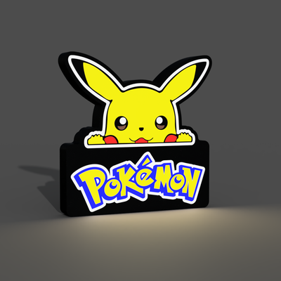 pikachu pokemon lightbox led lamp by braga3dprint art models fanart nintendo gaming gamer game decor home gamingden ledbox lampbox light multicolor samelayer luminaria 3d print model - Mito3D