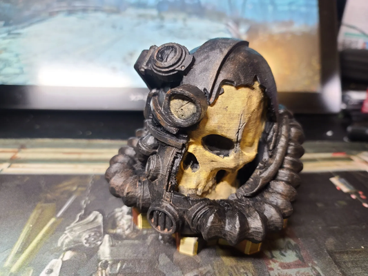 fallout battle worn t51-b power armor helmet reimagined by pixeldotgrafx art sculptures sculpture video game bethesda skull skeleton fan gaming apocalypse 3d print model - Mito3D