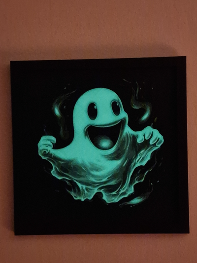 glowing - happy ghost by madness3d art 2d midjourney hueforge hueforged halloween 2023 glow in dark 3d print model - Mito3D