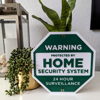 warning protected by home security system yard sign ntalekt household decor ring decoy thingiverse securitycamera warningsign surveillance securitysign 3d print model - Mito3D