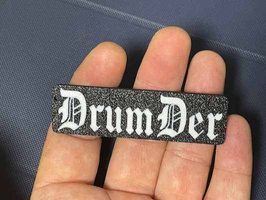 drumder logo keychain or badge by ocean 3d maker art coin & badges rock keyring baterist 3d print model - Mito3D