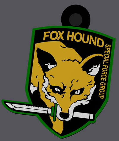 foxhound chaveiro remixado by jeffrudzinski prestige arte sinais logotipos raposa cão caça metal engrenagem sólido serpente líquido chave correntes chaveiros 3d print model - Mito3D