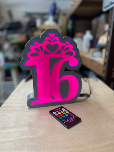 sweet 16 light box by websters creations art signs & logos led birthday 3d print model - Mito3D